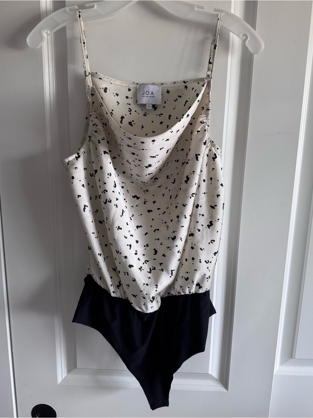 J.O.A. Cream and Black abstract Printed Cowl Neck Bodysuit